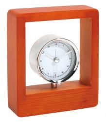 Chromowany zegar z budzikiem Frame w drewnianej ra
