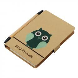 Notes 80x140/50k gładki Owl z długopisem brązowy