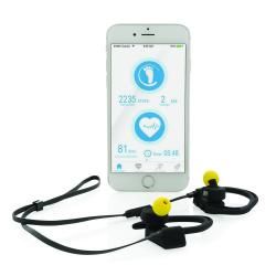 Sportowe słuchawki douszne Bluetooth 4.0, pulsometr, krokomierz